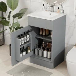 Christopher Knight Home Katniss Modern 18" Bathroom Vanity With Ceramic Sink And Adjustable Shelf -Living Furniture GUEST 2f3b7d54 2980 4ba0 a73d f19d52a5d7d8