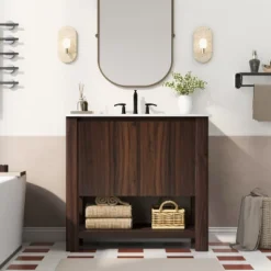 Christopher Knight Home Raisa 35" Modern Bathroom Vanity With Rectangle Ceramic Sink And Open Shelf -Living Furniture GUEST 2f9e7a9c 5b0b 48f7 ab49 3f1ec249152a