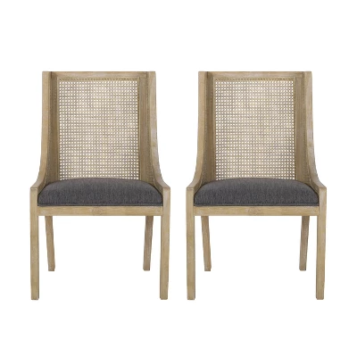 Christopher Knight Home Set Of 2 Maurers Cane And Wood Upholstered Dining Chairs Charcoal/Natural 1 Christopher Knight Home Set Of 2 Maurers Cane And Wood Upholstered Dining Chairs Charcoal/Natural