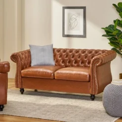 Silverdale Traditional Chesterfield Loveseat Cognac Brown/Dark Brown - Christopher Knight Home
