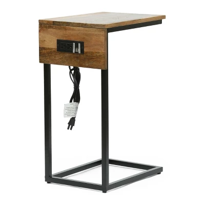 Oceola Modern Industrial Handcrafted Mango Wood C Shaped Side Table With Charging Port Natural/Black - Christopher Knight Home 2 Oceola Modern Industrial Handcrafted Mango Wood C Shaped Side Table With Charging Port Natural/Black - Christopher Knight Home - Image 2