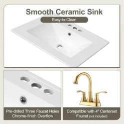 Christopher Knight Home Able 24" Bathroom Vanity With Ceramic Sink, 2-Tier Pull-Out Basket And Deep Drawer -Living Furniture GUEST 33b271d4 a9cb 4dd2 a924 bd497e04ae95