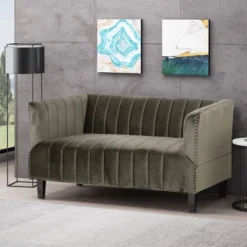 Weymouth Contemporary Channel Stitch Velvet Settee Gray - Christopher Knight Home