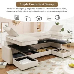 Christopher Knight Home Hars 126" Modular Sectional Sofa With Double Layer Seat Cushions And Storage