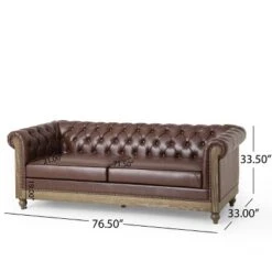 Castalia Chesterfield Tufted 3 Seater Sofa With Nailhead Trim Dark Brown/Natural - Christopher Knight Home 19 Castalia Chesterfield Tufted 3 Seater Sofa With Nailhead Trim Dark Brown/Natural - Christopher Knight Home -Living Furniture GUEST 352660af fe52 4600 bc5a 4ddba6c8bfec