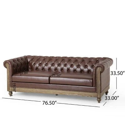 Castalia Chesterfield Tufted 3 Seater Sofa With Nailhead Trim Dark Brown/Natural - Christopher Knight Home 10 Castalia Chesterfield Tufted 3 Seater Sofa With Nailhead Trim Dark Brown/Natural - Christopher Knight Home - Image 10