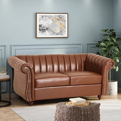 Glenmont Contemporary Channel Stitch Loveseat With Nailhead Trim - Christopher Knight Home 1 Glenmont Contemporary Channel Stitch Loveseat With Nailhead Trim - Christopher Knight Home