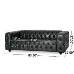 Sagewood Contemporary Faux Leather Tufted 3 Seater Sofa Midnight Black/Dark Brown - Christopher Knight Home -Living Furniture GUEST 379a548f 42af 4d2b bceb 1da36fc97cd1