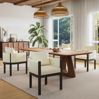 Christopher Knight Home Keera Modern Rubberwood Linen Upholstered Armchairs (Set Of 4) 1 Christopher Knight Home Keera Modern Rubberwood Linen Upholstered Armchairs (Set Of 4)