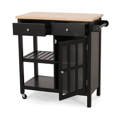 Byway Contemporary Kitchen Cart With Wheels Black/Natural - Christopher Knight Home 3 Byway Contemporary Kitchen Cart With Wheels Black/Natural - Christopher Knight Home - Image 3