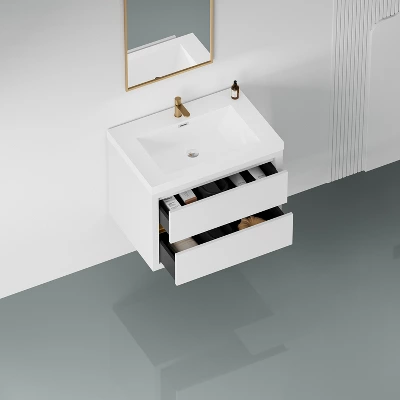 Christopher Knight Home Marshall Wall-Mounted White Bathroom Vanity With Stone Resin Sink And Two Drawers 1 Christopher Knight Home Marshall Wall-Mounted White Bathroom Vanity With Stone Resin Sink And Two Drawers