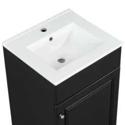 20"W Bathroom Vanity With Ceramic Sink, Bathroom Cabinet With Storage Rack, Adjustable Shelf And Soft Closing Door-Christopher Knight Home -Living Furniture GUEST 3d141160 da7b 4677 b704 bcd431800a7b
