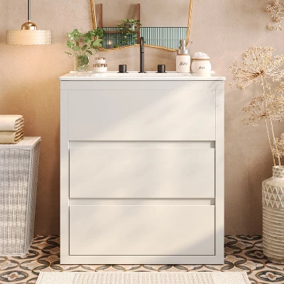 Christopher Knight Home Griffin Contemporary 30" Bathroom Vanity With Ceramic Sink And Full-Extension Drawers 10 Christopher Knight Home Griffin Contemporary 30" Bathroom Vanity With Ceramic Sink And Full-Extension Drawers - Image 10