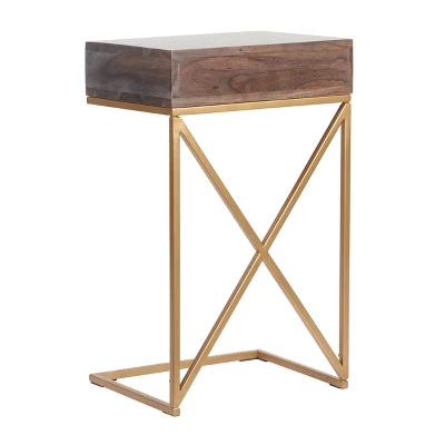 Bucyrus Rustic Glam Handcrafted Acacia Wood C Shaped Side Table Dark Brown/Gold - Christopher Knight Home 3 Bucyrus Rustic Glam Handcrafted Acacia Wood C Shaped Side Table Dark Brown/Gold - Christopher Knight Home - Image 3