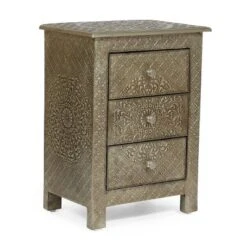 Deschutes Handcrafted Boho 3 Drawer Nightstand Silver - Christopher Knight Home -Living Furniture GUEST 40dfc9ad b017 4b62 9075 82bdf3565493