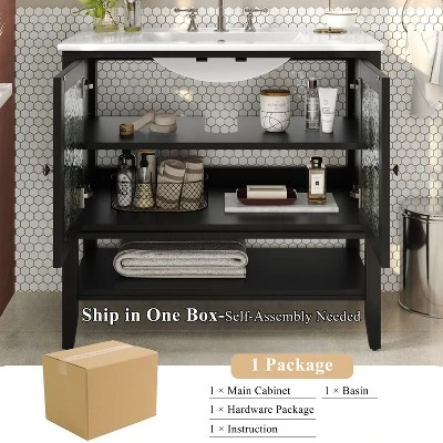 Christopher Knight Home Birgit 36" Modern Bathroom Vanity With Ceramic Sink And Adjustable Shelf 6 Christopher Knight Home Birgit 36" Modern Bathroom Vanity With Ceramic Sink And Adjustable Shelf - Image 6