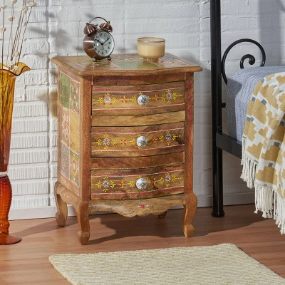 Ailey Handcrafted Boho Mango Wood 3 Drawer Nightstand Natural - Christopher Knight Home 1 Ailey Handcrafted Boho Mango Wood 3 Drawer Nightstand Natural - Christopher Knight Home