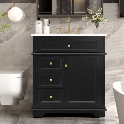 Christopher Knight Home Alonzo Modern 30" Bathroom Vanity With Ceramic Sink, One Shelf And Four Drawers 9 Christopher Knight Home Alonzo Modern 30" Bathroom Vanity With Ceramic Sink, One Shelf And Four Drawers - Image 9