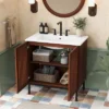 Christopher Knight Home Raja 30" Contemporary Vintage Bathroom Vanity With Ceramic Sink And Fence Door, Dark Brown