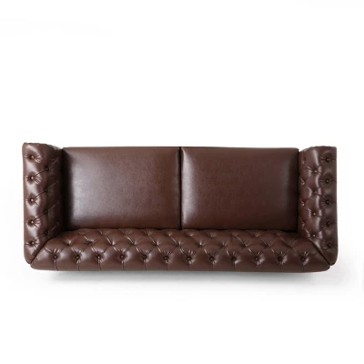 Castalia Chesterfield Tufted 3 Seater Sofa With Nailhead Trim Dark Brown/Natural - Christopher Knight Home 5 Castalia Chesterfield Tufted 3 Seater Sofa With Nailhead Trim Dark Brown/Natural - Christopher Knight Home - Image 5