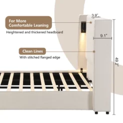 Christopher Knight Home Angelo Wood Upholstered Platform Bed With Headboard And Reading Lamp, White -Living Furniture GUEST 43f3c38f ef04 4282 88ba 2ff730c05806