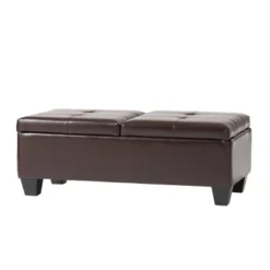 Merrill Double Opening Leather Storage Ottoman - Chocolate Brown - Christopher Knight Home -Living Furniture GUEST 440aef1c ac8e 4f1e bbb2 c9b654c69df2