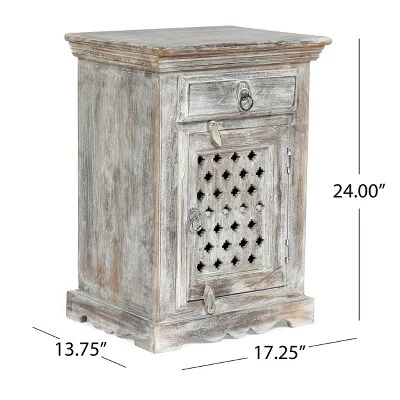 Tijeras Handcrafted Boho Mango Wood Nightstand Distressed White - Christopher Knight Home 10 Tijeras Handcrafted Boho Mango Wood Nightstand Distressed White - Christopher Knight Home - Image 10
