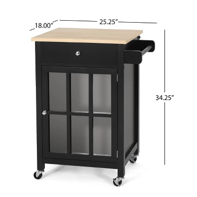 Maynard Contemporary Glass Paneled Kitchen Cart Natural/Black - Christopher Knight Home 2 Maynard Contemporary Glass Paneled Kitchen Cart Natural/Black - Christopher Knight Home - Image 2