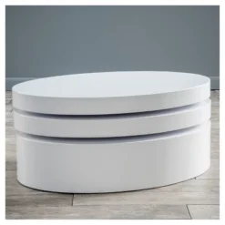Carson Small Oval Rotatable Coffee Table Glossy White - Christopher Knight Home: Modern Hardwood, 2-Shelf Storage