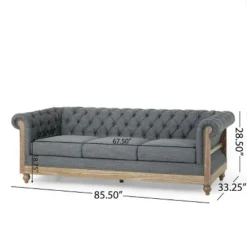 Saragus Chesterfield Tufted 3 Seater Sofa With Nailhead Trim Charcoal/Dark Brown - Christopher Knight Home -Living Furniture GUEST 4712abc4 75b6 4b30 9b2c 01a26ac3a356
