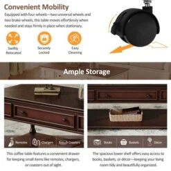 Christopher Knight Home Sana Retro Rubberwood Coffee Table With One Drawer, Shelf And Lockable Wheels 14 Christopher Knight Home Sana Retro Rubberwood Coffee Table With One Drawer, Shelf And Lockable Wheels -Living Furniture GUEST 478eb165 1997 4b51 be56 ee284ac41465