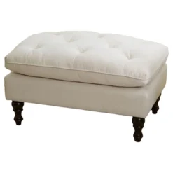 Jeremy Tufted Ottoman Crème Velvet - Christopher Knight Home: Upholstered Footrest, Hardwood Frame, 200lb Capacity -Living Furniture GUEST 4c6b90f8 fad0 49d7 b7b1 85ce5bcac7c6