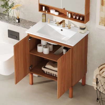 Christopher Knight Home Randi Vintage Minimalist 30" Modern Bathroom Vanity With Ceramic Sink, Antique Natural 1 Christopher Knight Home Randi Vintage Minimalist 30" Modern Bathroom Vanity With Ceramic Sink, Antique Natural