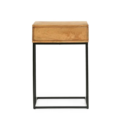 Gaudet Modern Industrial Handmade Mango Wood C Shaped Side Table With Drawer Natural/Black - Christopher Knight Home 5 Gaudet Modern Industrial Handmade Mango Wood C Shaped Side Table With Drawer Natural/Black - Christopher Knight Home - Image 5