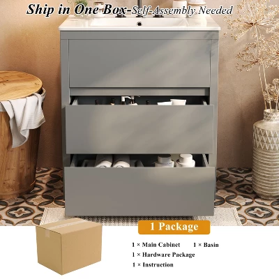 Christopher Knight Home Griffin Contemporary 30" Bathroom Vanity With Ceramic Sink And Full-Extension Drawers 4 Christopher Knight Home Griffin Contemporary 30" Bathroom Vanity With Ceramic Sink And Full-Extension Drawers - Image 4