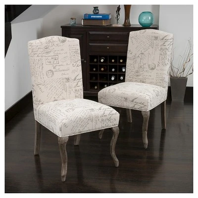 Christopher Knight Home Set Of 2 Crown Top French Script Fabric Dining Chair Wood/Beige: Elegant Linen & Cotton Upholstery, Hardwood Frame 3 Christopher Knight Home Set Of 2 Crown Top French Script Fabric Dining Chair Wood/Beige: Elegant Linen & Cotton Upholstery, Hardwood Frame - Image 3