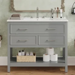Christopher Knight Home Lowell Contemporary 36" Bathroom Vanity With Ceramic Sink, Tip-Out Tray, 2 Drawers And Open Shelf -Living Furniture GUEST 5124c5b2 25be 4298 bbce fb7d93ec6a78