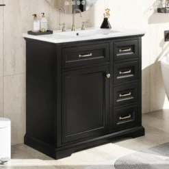 Christopher Knight Home Timeus 36" Modern Bathroom Vanity With Ceramic Sink, Drawers -Living Furniture GUEST 529ecba5 1423 4fdf 8f7b 772193a08e4c