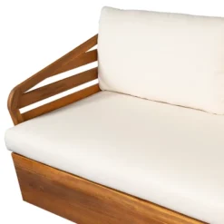 Christopher Knight Home Rugar 4-Seater Patio Mid-Century Modern Acacia Wood V-Shaped Sectional Sofa With Thick Cushions, Teak/Beige -Living Furniture GUEST 543a30b9 0510 4d47 aef7 78e1f4923efd