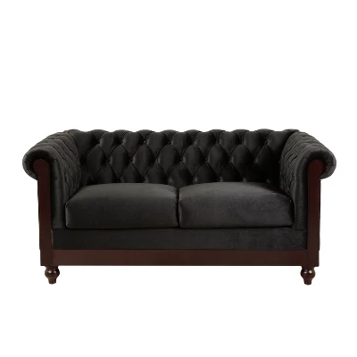 59"W Chesterfield Velvet Loveseat Sofa, Upholstered Sofa Couch With Rolled Arm Dutch And Tufted Button - Christopher Knight Home 5 59"W Chesterfield Velvet Loveseat Sofa, Upholstered Sofa Couch With Rolled Arm Dutch And Tufted Button - Christopher Knight Home - Image 5