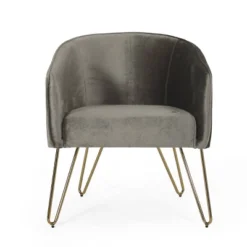 Grelton Modern Glam Velvet Club Chair With Hairpin Legs - Christopher Knight Home -Living Furniture GUEST 54874bc6 64a2 45db 8fce e09b555e208f