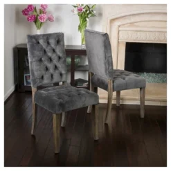 Set Of 2 Saltillo New Velvet Dining Chair Charcoal - Christopher Knight Home