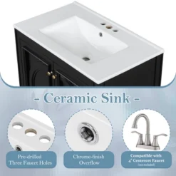 30"W Vintage Bathroom Vanity With Sink, Bathroom Cabinet With Adjustable Shelf, Drawer, Door Shelves And Soft Closing Door-Christopher Knight Home 18 30"W Vintage Bathroom Vanity With Sink, Bathroom Cabinet With Adjustable Shelf, Drawer, Door Shelves And Soft Closing Door-Christopher Knight Home -Living Furniture GUEST 551d0915 b4f8 4e25 9bf6 fe7ed2123729