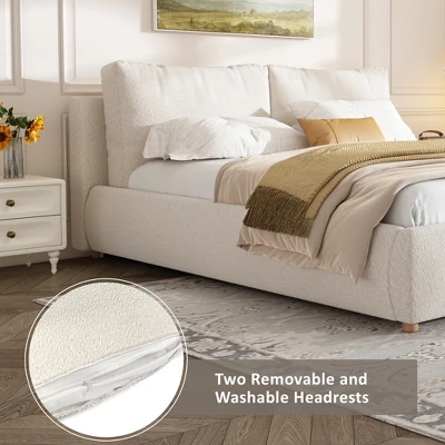 Christopher Knight Home Nicolas Boucle Upholstered Platform Bed With Removable Pillow Headboard 4 Christopher Knight Home Nicolas Boucle Upholstered Platform Bed With Removable Pillow Headboard - Image 4