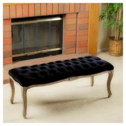 Tufted Black Velvet Bench - Black Velvet - Christopher Knight Home -Living Furniture GUEST 55e44817 b987 45c4 9a49 cf88bc6ade02