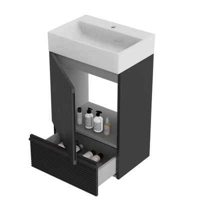 Christopher Knight Home Wilson Freestanding 20" Striped Wood Bathroom Vanity With Ceramic Sink 3 Christopher Knight Home Wilson Freestanding 20" Striped Wood Bathroom Vanity With Ceramic Sink - Image 3