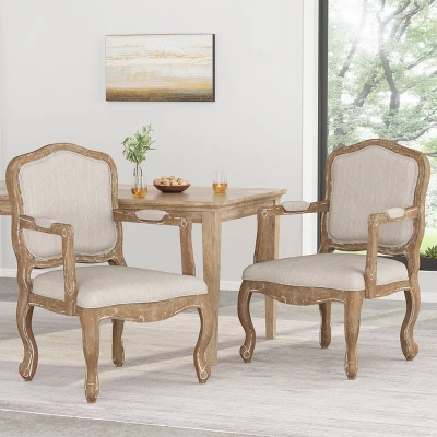 Set Of 2 Andrea French Country Wood Upholstered Dining Armchairs - Christopher Knight Home 1 Set Of 2 Andrea French Country Wood Upholstered Dining Armchairs - Christopher Knight Home