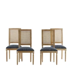 Christopher Knight Home Brownell French Country Wood And Cane Upholstered Dining Chairs (Set Of 4) -Living Furniture GUEST 57649b2c 8962 4a5c a5fe e08db1c0467c