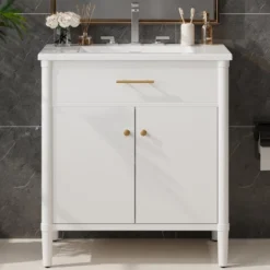 Christopher Knight Home Kachina Modern 31" Bathroom Vanity With Ceramic Sink, 2 Doors And Adjustable Shelf -Living Furniture GUEST 57ff593d 7637 40d1 9243 8c2bad845e14