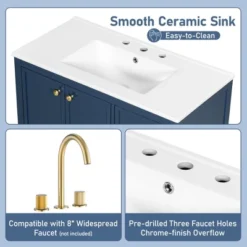 Christopher Knight Home Bathroom Vanity With Ceramic Sink, Bathroom Cabinet With Soft-Closing Door, Drawers Of Different Sizes, Solid Wood Frame & Leg -Living Furniture GUEST 5b866c0e 3be4 4fc1 82b0 f78e9b0d82d3